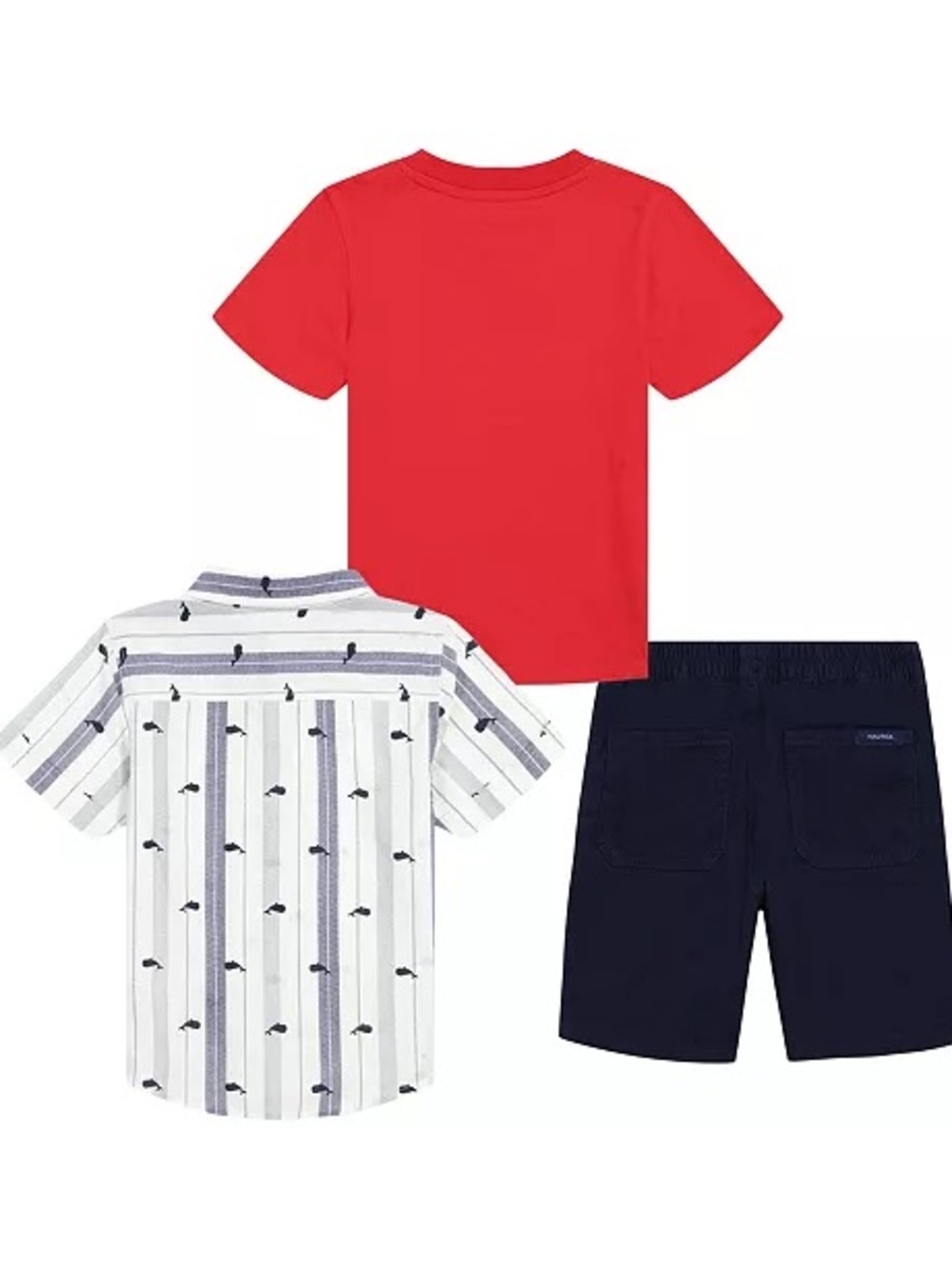 Nautica 3-Piece Boys Set — Red Tee, Striped Shirt & Navy Shorts 4T - Picture 2 of 4